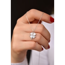 Papatya Silver 925 Ayar Gümüş Rodyum Kaplama Sedef Yonca Kolye