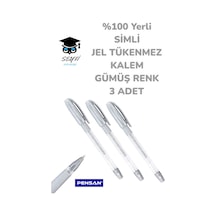 %100 Yerli Simli Jel Tükenmez Kalem Gümüş Renk 3 Adet Pensan Çok Renkli