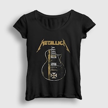 Presmono Kadın Guitar Metallica T-shirt Siyah