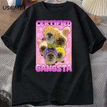 Tarzsokak Sertifikalı Gangsta Komik Kedi Meme T-shirt Goofy Tee Teeaptal Kediler Tshirt Boy Erk 3079 Siyah