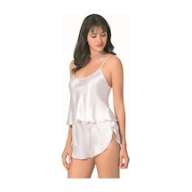 Ang Butik Kadın Ekru Saten Babydoll Şort Takımı