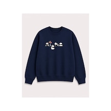Herkesemoda Yavru Pandalar Baskılı 2 İplik Şardonlu Bisiklet Yaka Sweatshirt Lacivert