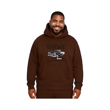 Benroma Vintage Baskılı Büyük Beden Unisex Sweatshırt Kahverengi