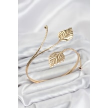 Pazu Bileklik Gold Renk Pirinç Yaprak Model Altın