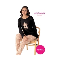 Seamlife Bisiklet Yaka Kadın Düğmesiz Bilekler Lastikli/jogger Yumuşak Termal Kışlık Kumaş Pijama Takımı Siyah Seamlife Bisiklet Yaka Kadın Düğmesiz Bilekler Lastikli/jogger Yumuşak Termal Kışlık Kumaş Pijama Takımı Siyah