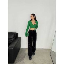 Shevega Kadın Siyah Bacak Yildizli Bol Paça Kot Jeans Pantolon Siyah