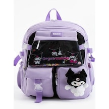 Trg Polo Lila Renk Kuromi Kawaii Kore Tarzı Aksesuarlı Çok Bölmeli Çocuk Okul Çantası