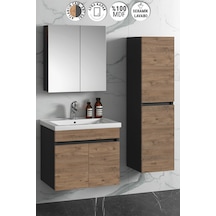 Çiğdem 55+35 Cm Antrasit Gri Mat- Atlantik Çam Mdf Seramik Lavabo Antrasit - Atlantik Çam