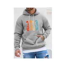 Medinenur Renkli Bisiklet Baskılı Kapüşonlu Sweatshirt Gri