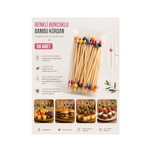 Renkli Boncuklu Bambu Kürdan 9 Cm 50 Adet - 913953997