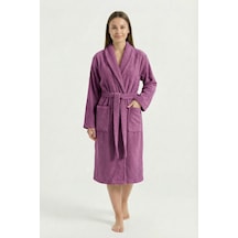 %100 Pamuk Uzun Boy Şal Yaka Bornoz Yoğun Ve Dolgun Doku - Premium Spa Serisi - Mürdüm Murdum/l/xl Mürdüm