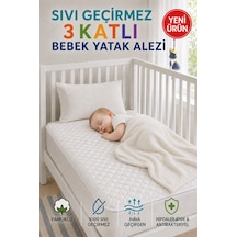 Desert Touch %100 Pamuk Sıvı Geçirmez Kapitoneli 3 Katlı Bebek Çocuk Yatak Koruyucu Alez Beşik Anaokulu Kreş Alezi Beyaz