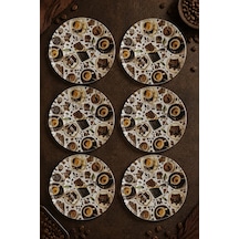 6 Lı Cam Çay Tabağı Kahve Ve Çikolata Desenli 12 Cm 6 Adet Çay Tabak Kahverengi