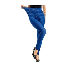 Siyah Kadınlar Yüksek Elastik Bel Streç Tayt Bayanlar Dikişsiz Sahte Denim Kot Leggins Mujer Pantalon Siyah
