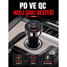 3 Portlu Araç İçi Şarj Adaptörü Çift Pd Type-c Ve Qc3.0 Usb Çıkış