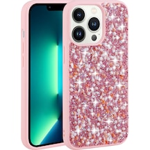 Mobilefix Apple Uyumlu iPhone 12 Pro Parlak Taşlı Tasarım Linea Kılıf-pembe Pembe