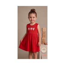 Ketbaby Kız Çocuk Kırmızı Dondurma Desenli Elbise %100 Pamuklu - 1-6 Yaş Kırmızı Kırmızı