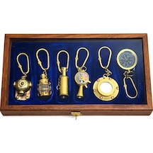 Ahşap Kutulu Denizci Temalı Pirinç Anahtarlık Seti Key-0285 Altın