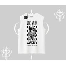 Tarzsokak Kolsuz Tshirt Stay Wild Rock Spirit Urban Riot Beyaz