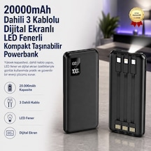 20000mah Dahili 3 Kablolu Dijital Ekranlı Led Fenerli Kompakt Taşınabilir Powerbank Kamp Seyahat Şarj Cihazı-1678 BEYAZ
