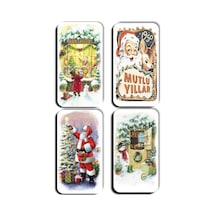 4 Lü Simli Yılbaşı Magnet Noel Baba Kardan Adam Hediye Magnet 5,5 X 11 Cm Diğer