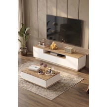 Yurudesign Future Tv Ünitesi Orta Sehpa 2'Li Set Çam-Beyaz FR17-AW