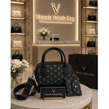 Housebags Midnight New Trend El Ve Omuz Çantası + Cüzdan Charm Siyah