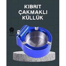 Masa Üstü Çakmaklı Küllük Paslanmaz Metal Gövde Mavi