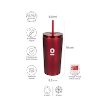Kırmızı Metal Paslanmaz Çelik Pipetli Termos 520 ML Kapaklı No:95