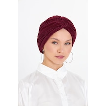Hürrem Bone Bordo Çapraz Büzgülü Tesettür Bone Fukuro Piliseli 2512 16 Bordo