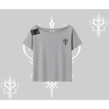 Startmore Startmore Not Lazy Saving My Spirit Kedi Baskılı Kayık Yaka Tshirt Gri