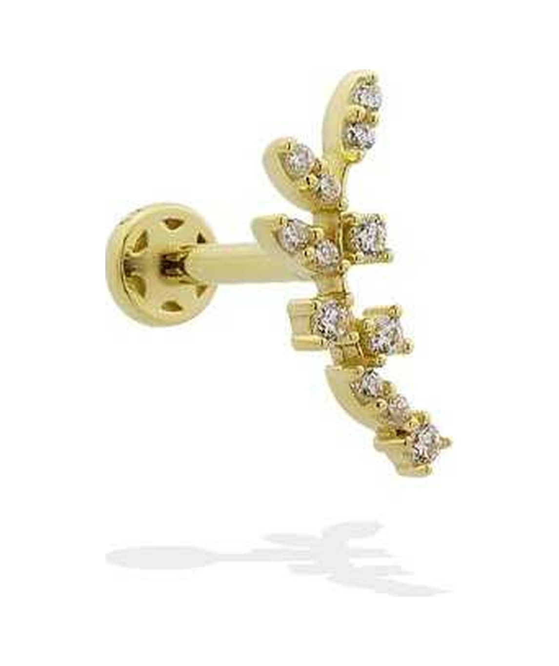 Cherry By Özkonak Taşlı Yaprak Motifli Minimal Tragus Piercing Sarı