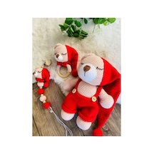 Adenya Sepeti Sepeti Masala Ayıcık Set Kırmızı Renk Örgü Amigurumi Oyuncak + Diş Kaşıyıcı + Emzik Askısı
