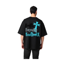 Paybuy Erkek Oversize Tişört İman Aile Futbol Grafik Baskılı %100 Pamuk Siyah