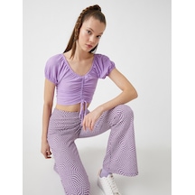 Koton Büzgülü Crop Tişört Lila 2sal10170ık Lila