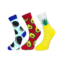 3'lü Unısex Kurabiye, Avokado Ve Ananas Tasarımlı Esnek Nem Alabilen Pamuklu Spor Soket Çoraplar Çok Renkli