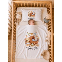 İsme Özel Erkek Bebek Battaniye Ve Yastık Kılıfı %100 Pamuk Organik Baskılı İsimli Bebek Seti Erkek Bebek Hediyesi 2018ybg Krem