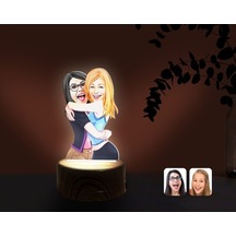 Kişiye Özel Kız Kardeşler Karikatürlü Dekoratif 3D Biblo Led Işık (483006667)