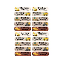 İsme Özel 20'li Kitap Etiketi - İş Makineleri Tasarımlı Parlak Kuşe Sticker Diğer