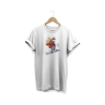 Kayaklı Ayıcık Baskılı Beyaz T-shirt Beyaz