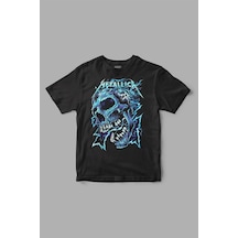 Metallica Blue Skull Baskılı Tişört Siyah