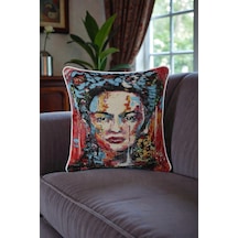 Kırlent Kılıfı Goblen Dokuma Kumaş - 45x45cm Çift Taraflı Biyeli Dekoratif Kırlent Kılıfı - Vs-082 Çok Renkli