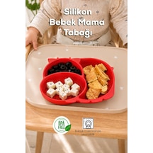 Porsima Mys34005-2 Silikon 3 Bölmeli Kaymaz Bebek Mama Tabağı Kırmızı 14 21cm