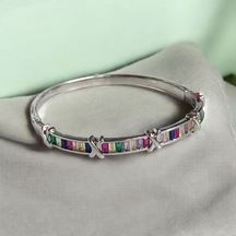 Kırmızı Sanat Evi Renkli Taşlı X Detaylı Zarif Kadın Çelik Kelepçe