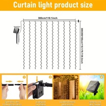 Gateesat 1 Adet 9.8ft Solar Perde Işık 8 Desenli 300 Led Beyaz Bahçe Dekor Beyaz
