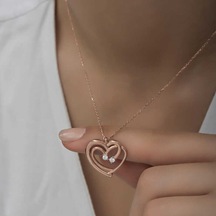 Gumush Gümüş  Rose Birleşmiş Kalpler Kadın Kolye