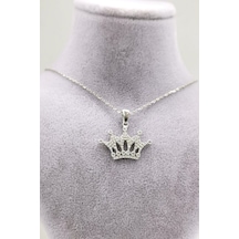 Omar Silver Kadın Kraliçe Taç Model Zirkon Taşlı Gümüş Kolye (513866400)