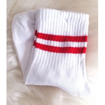 Kırmızı Çizgili Beyaz Çorap