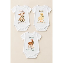Babylimon İsme Özel 3 Lü Bebek Zıbın Seti Minik Çiftlik Kısa Kollu Beyaz %100 Pamuk Beyaz - 928240657 Beyaz