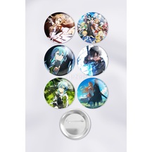 Sword Art Online Çanta Süsü Rozet İğneli Buton Rozet Seti 6 Adet Çok Renkli